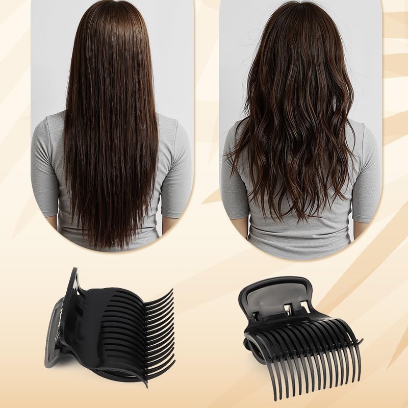 Lightweight Plastic Hair Curler Claw Clips, 12 Pcs Black