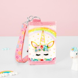 WAWSAM Kids Wallet for Kids Wallet with Lanyard Kids Purse Crossbody Purse Zipper Compact Trifold Coin Pocket Card Holder for Teens, Unicorn, Unicorn inspired