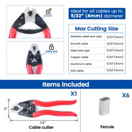 Muzata Cable Cutter Wire Rope Cutter Heavy Duty Stainless Steel Aircraft 1/8" 5/32" for Deck Railing Bike Housing Metal Fence CR12
