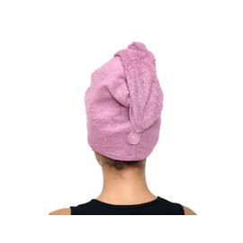 Sapphire Collection Hair Drying Towels, 100% Pure Terry Towel Cotton Soft Hair Towel Wrap Hair Twist Turban Towel Absorbent Hair Cap Head Wrap Spa Towels with Loop & Button for Long Hairs (Pink)