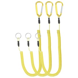 PATIKIL 6.5 Fuß Feder Angel Umhängeband 3Stk Einziehbare Gewickelte Leine Spiral Spule Schlüsselanhänger Kordel mit Metall Clip und Spaltring für Zangen Bootfahren Fliegen Angeln Gelb