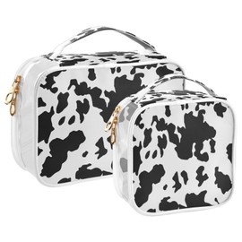 ZOEO 2 Pack Clear Makeup Bag, Leopard Print Cow Pattern Car Pouches For Organization Waterproof Travel Toiletry Bags For Women Girl