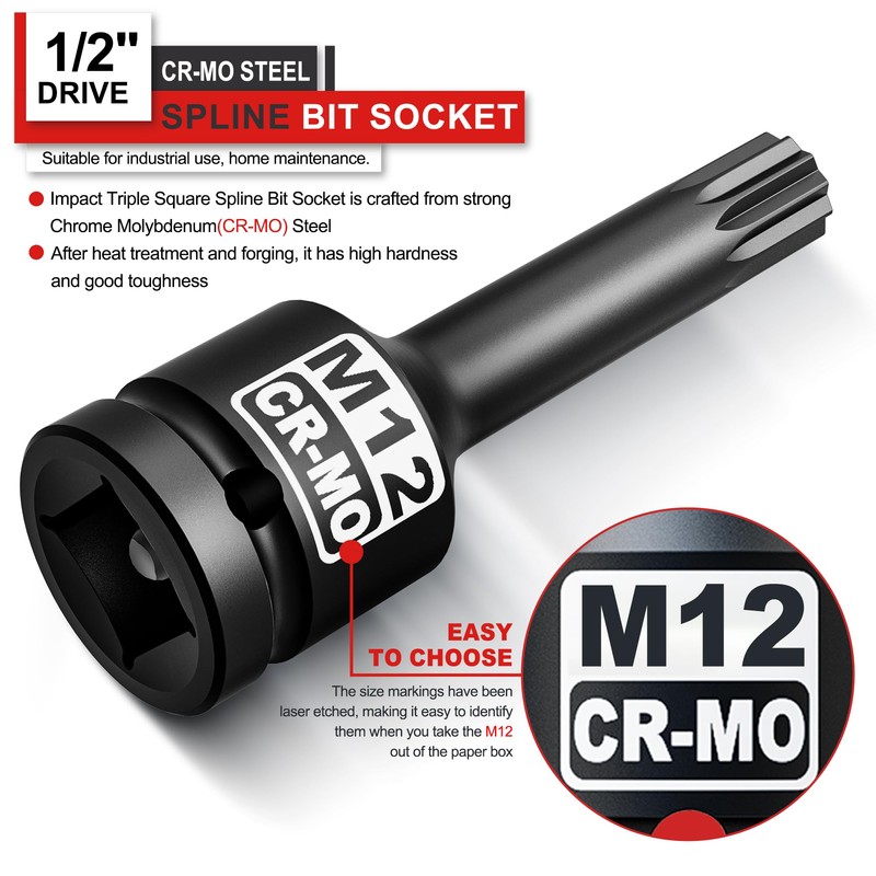 KIRXST Kraft XZN Bit Insert 1/2 Inch, M12, Power Multi-Tooth