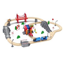 Wooden Train Track Expansion Pack, Train Accessories of City Fire Station Compatible for All Major Brands Train Set, Train Toys Railway System for Kids Ages 3 and Up.