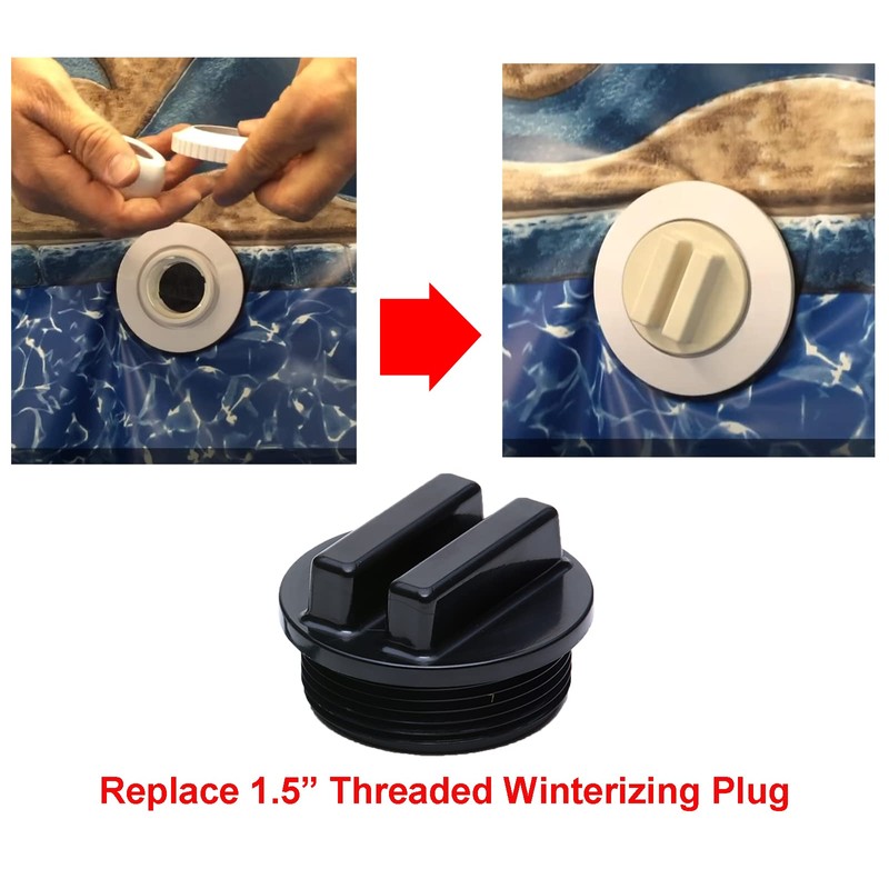 ATIE Black 1-1/2" Threaded Pool Filter Drain Plug Cap Winterizing
