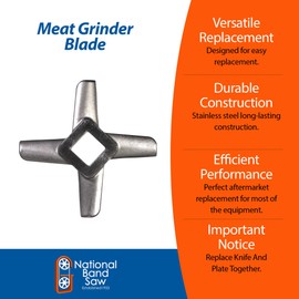 National Band Saw #32 Meat Grinder Knife Set – Durable Replacement Blades Compatible with Berkel, Biro, Globe, Hobart, Sanitary, Torrey, and More – Raised Edge Knife for Commercial Grinding Equipment