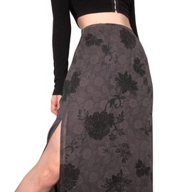 Fiacafyo Women Y2K High Waist Long Midi Skirt Summer Goth Maxi Long Pencil Skirts Summer Maxi Fairy Grunge Goth Aesthetic Long Skirts (J-Gray, L)