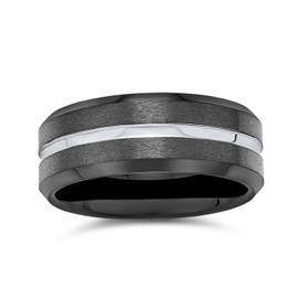 Bling Jewelry Simple Black Silver Two Tone Center Couples Titanium Wedding Band Ring For Men For Women Comfort Fit 8MM