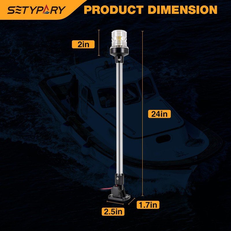 24 Inches Stern Light Boat Anchor Light LED, Marine Navigation