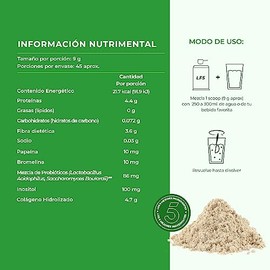 Colágeno Hidrolizado, Probióticos 50 billones, Enzimas Digestivas, Prebioticos y Inositol con 45 porciones. Colageno Hidrolizado en Polvo para Mujeres y Hombres || LIFEED5 COLLAGEN DIGEST