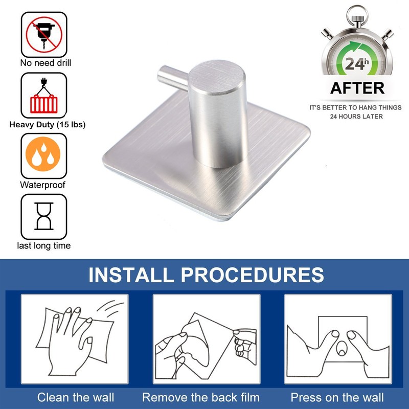 Fotosnow Adhesive Towel Hooks Heavy Duty Wall Hooks Waterproof Stainless