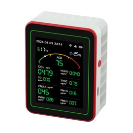 15-in-1 for Smart Air Quality Monitor for Home & Office, Real-Time Alarm Indoor Air Sensor with CO HCHO TVOC PM0.3 PM1.0 PM2.5 PM10 Temperature Humidity AQI Detection, IAQ Tester for TUYA(White)