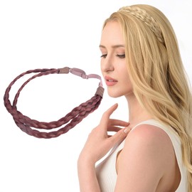 Gledola Double Three Strands Braid Headband Synthetic Hair Plait Headband for Women Hair Accessory (Burgundy)