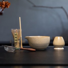 Matcha Whisk Set - Match Bowl with Spout and Whisk, 14 OZ, Matcha Scoop, Matcha Whisk and Holder, Matcha Sifter - 5pc Perfect Matcha Kit for Matcha Tea Ceremony (Mottled vintage）