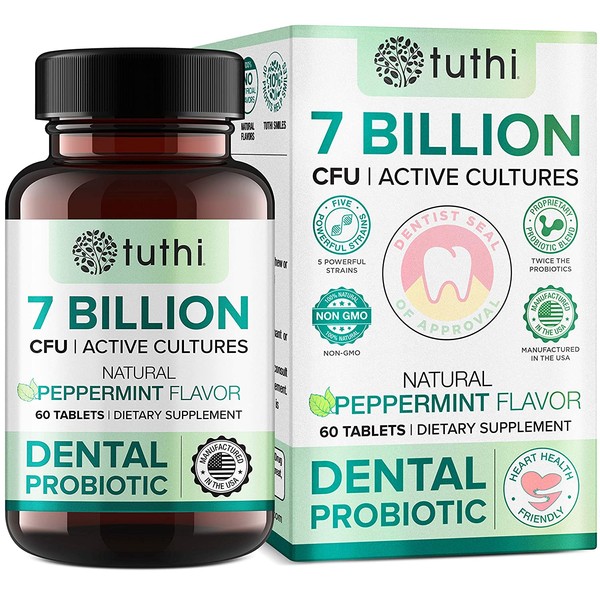 Tuthi Oral Probiotics - Dental Probiotic For Bad Breath & Gum Care - 7 Billion CFU - Fresh Mouth Health & Teeth Treatment - 60 Lozenges