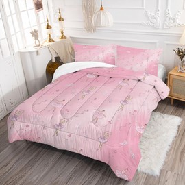 EDGZKO Ballerina Comforter Set Full: Pink Ballet Dancer Girls Bedding Full Size for Teens Kids Women Bedroom Pink Rose Dancing Ballerinas Quilt Bed Sets 1 Comforter & 2 Pillowcases