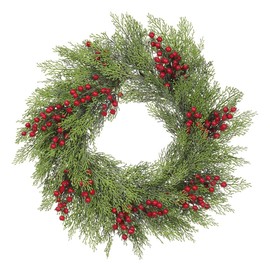 SilksAreForever 20" Cedar & Berry Artificial Hanging Wreath -Green/Red (Pack of 2)