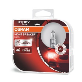 OSRAM NIGHT BREAKER SILVER H1, 100% more brightness, halogen headlamp, 64150NBS-HCB, 12V, passenger car, duo box (2 lamps)