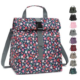 GYEUKHAM Insulated Lunch Bag for Men/Women/Kids, Roll top Reusable Lunch Box with Adjustable Shoulder Strap, Thermal Lunch Cooler Tote Container for Adults/Teens School Work Office Picnic,Floral