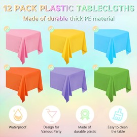 LYCN 12 Pack Colourful Tablecloths, Summer Table Covers, Plastic Rectangle Table Cover for Parties Birthdays Weddings Picnics, 6colors (137x182cm)