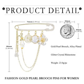 Fashion Pearl Brooch Number 5 Vintage Rhinestone Brooches Pins for Women Wedding/Bouquet/Banquet Jewelry (Pearl Brooch Pin #2)