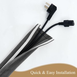 StangH Electirc Wire Protector Sleeve Organizer - Lamp Cord Cover Light Fixtures Velvet Fabric with Sticky Tape Wire Organizer Flexible Cord Concealer Wrap for PC Office/Computer 72 Inch 1 Pc -Grey