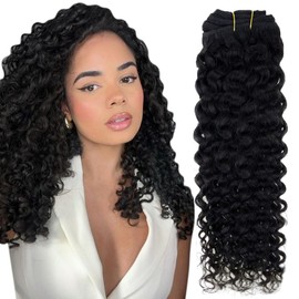 Hetto Thick Curly Hair Extensions Black Curly Clip in Hair Extensions Human Hair Natural Wavy #1 Jet Black Curly Clip Hair for Women 7Pcs 135g 18 Inch
