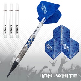 Unicorn Darts Set | Ian 'Diamond' White Maestro Phase 2 | 70% Natural Tungsten Barrels with Blue Diamond Accents | Epic Soft Tips | 18 g