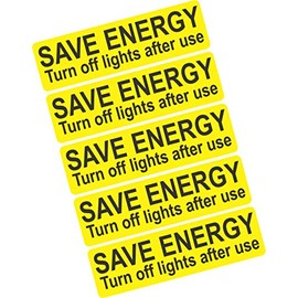 Save Energy Stickers - Light Switch Stickers - Turn off Lights or Appliances - 6.6cm Wide (Pack 10, Yellow - Save)