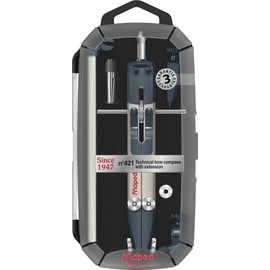 Maped - Metal Technical Compass with Extension No. 421 - Quick Lever Adjustment - Micrometric Screw - Series Since 1947 - Precision & Robustness - Box Included