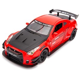 BDTCTK 1/24 Scale Compatible for Nissan GTR Model Car Toy, Zinc Alloy Pull Back Toy car with Sound and Light for Kids Boy Girl Gift (Red)