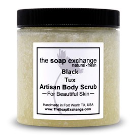 The Soap Exchange Sea Salt Body Scrub - Black Tux Scent - Hand Crafted 16 fl oz / 480 ml Natural Artisan Skin Care, Shea Butter, Exfoliate, Moisturize, & Protect. Made in the USA.