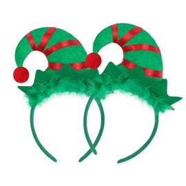 JNGUOSICN 2Pcs Christmas Headband Santa Hat Headpiece Elf Hat Hairband Pointed Hat Hairhoop with Feather Christmas Head Boppers Fancy Dress Costume Accessory Xmas Novelty Hair Accessories Decor