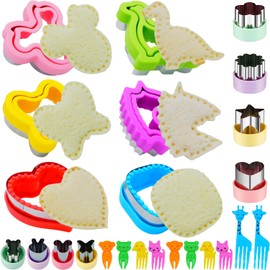 BANIC Uncrustable Sandwich Cutter, 24Pcs Sandwich Cutter and Sealer Set, Crustless Sandwich cutter Shapes Butterfly Unicorn Dino ect, Lunch & Bento Box Accessories,Bread Fruit Cookie Cutters for Lunch