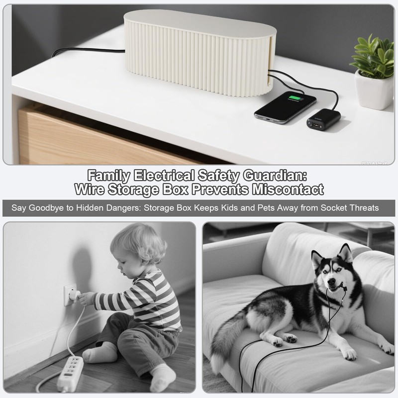 White Cable Tidy Box - Desktop Cord Management, Ventilation and