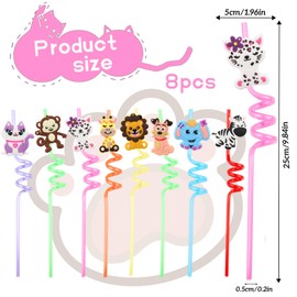 Children's Straws, Pack of 8 Animal Reusable Straws, Children's Birthday Funny Straws, Twisted Straws, Straw, Ice Cream, Fruit Party Straws for Birthday Party Decoration