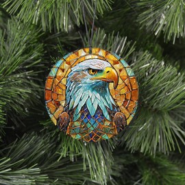 Bald Eagle Christmas Ornament - Faux Stained Glass Embossed Design Effect - 2024 Acrylic Disc Decoration For Tree - Unique Bird Gifts and Home Decor