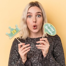 Pack of 25 Sage Green and Gold 30th Birthday Party Photo Booth Props, Photo Booth Props Decoration for Women 30th Birthday Party, Party Decoration Accessories, Party Decoration, Photo Box Accessories