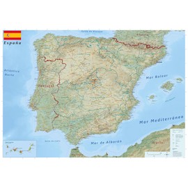 GeoMetro: Large map of Spain with full lamination (wall map) 46,80 x 33 inches, Spain regions (states), Highways, with Portugal, updated version