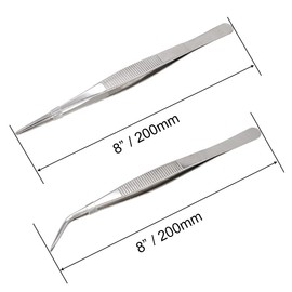 VictorsHome 8 Inch Stainless Steel Tweezers with Straight and Curved Serrated Tip Multipurpose Forceps for Industrial Use 2pcs