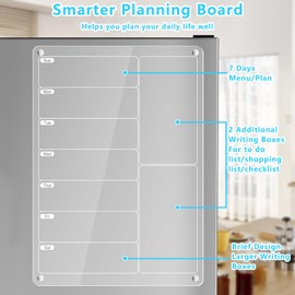 13x9’’ Acrylic Meal Planner Magnetic Menu Board for Kitchen French Fridge, Weekly Planner for Fridge for Kitchen/Office/Shopping List/Meal Plan(2 Pcs)