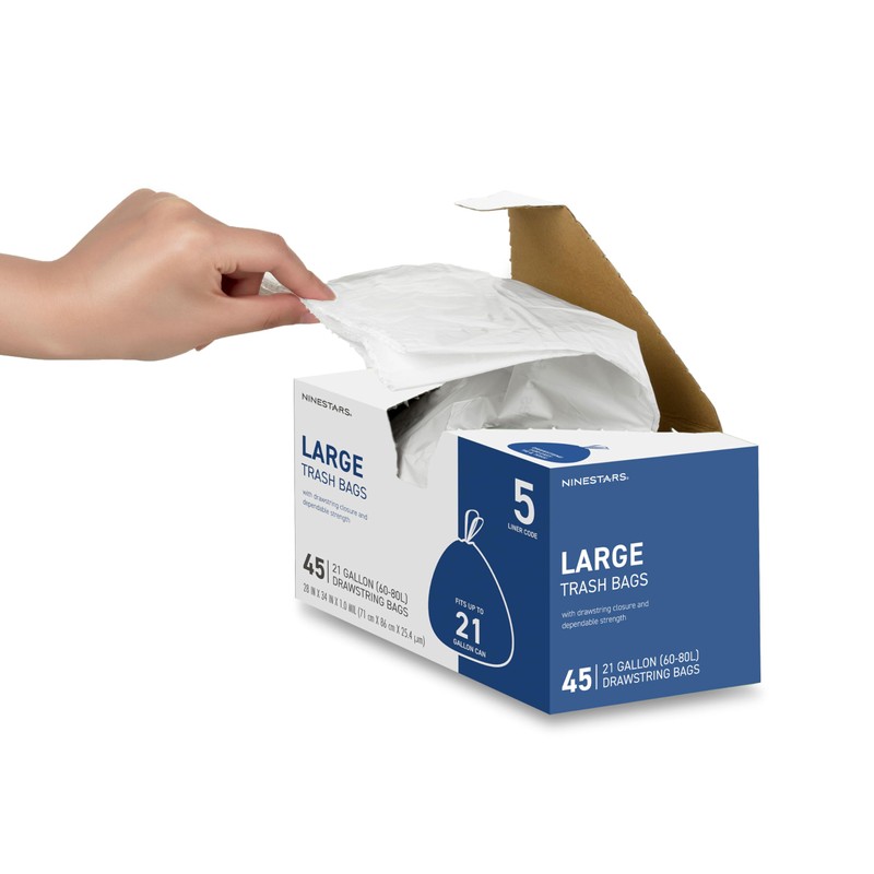 Ninestars Extra Strong White Trash Bags with Drawstring, Multiple Sizes