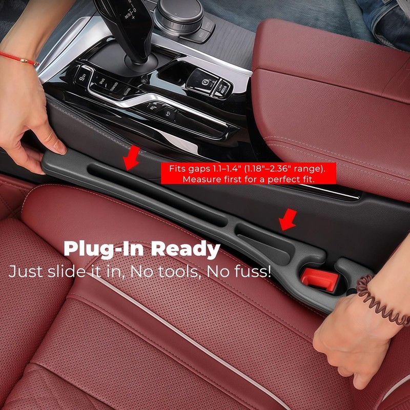 Car Seat Gap Filler 2 Pack, Dual-Slot Gap Plug No-Drop
