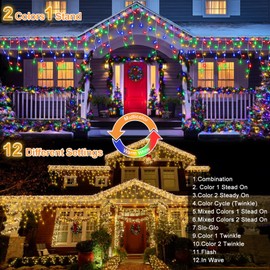 echosari Christmas Icicle Lights Battery Operated, 102 LED Outdoor Icicle Lights Color Changing with Remote for Yard Wedding Holiday Outdoor Decoration (Warm White & Multi Colored)