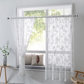 FYBlossom Net Curtain, Bistro Curtain, White, Semi-Transparent Curtains, Set of 2, Privacy Bistro Curtain, Voile, Transparent Short Curtains, Voile Curtain with Loops (Style D, 65 W x 60 H (cm))