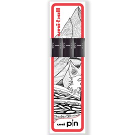 uni-ball PIN Fineliners | Black Fine Tipped Writing Pens | Water & Fade Resistant Ink | Ideal for Sketching, Scrapbooking, Outlining, Art, Technical Drawing | In Gift Box (Pack of 3, 0.05mm)