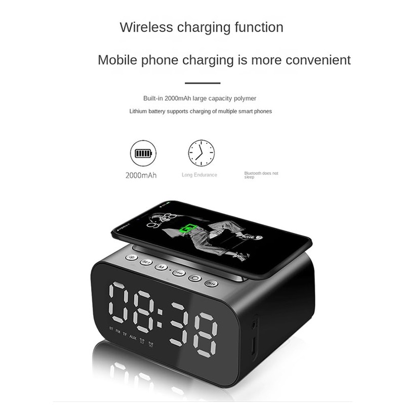 Yjijaiifd Bluetooth 5.0 Wireless Charger Computer Speaker LED Alarm Clock