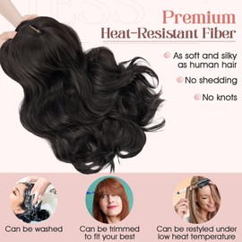 Hair Toppers for Women 18 Inch 360° 3D Cover Hair Topper with Bangs Toppers Hair Pieces for Women Clip in Bangs Clip in Hair Toppers for Women with Thinning Hair (Dark Brown)