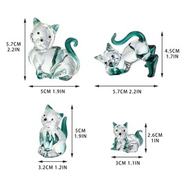 HDCRYSTALGIFTS Blown Glass Cat Figurines Collectibles Pack of 4 Emerald Green Crystal Kitty Animal Statue Kitten Sculpture