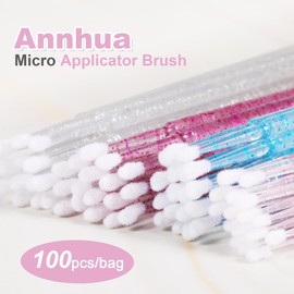 Annhua Disposable Micro Applicators 100 Pcs Ultrafine Micro Applicator Brush with Soft Tip, Crystal Micro Swabs for Eyelash Extensions, Makeup Application and Personal Care - Purple